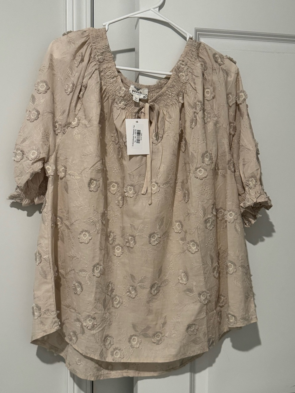Perch by Blu Pepper Beige Embroidered Peasant Tunic